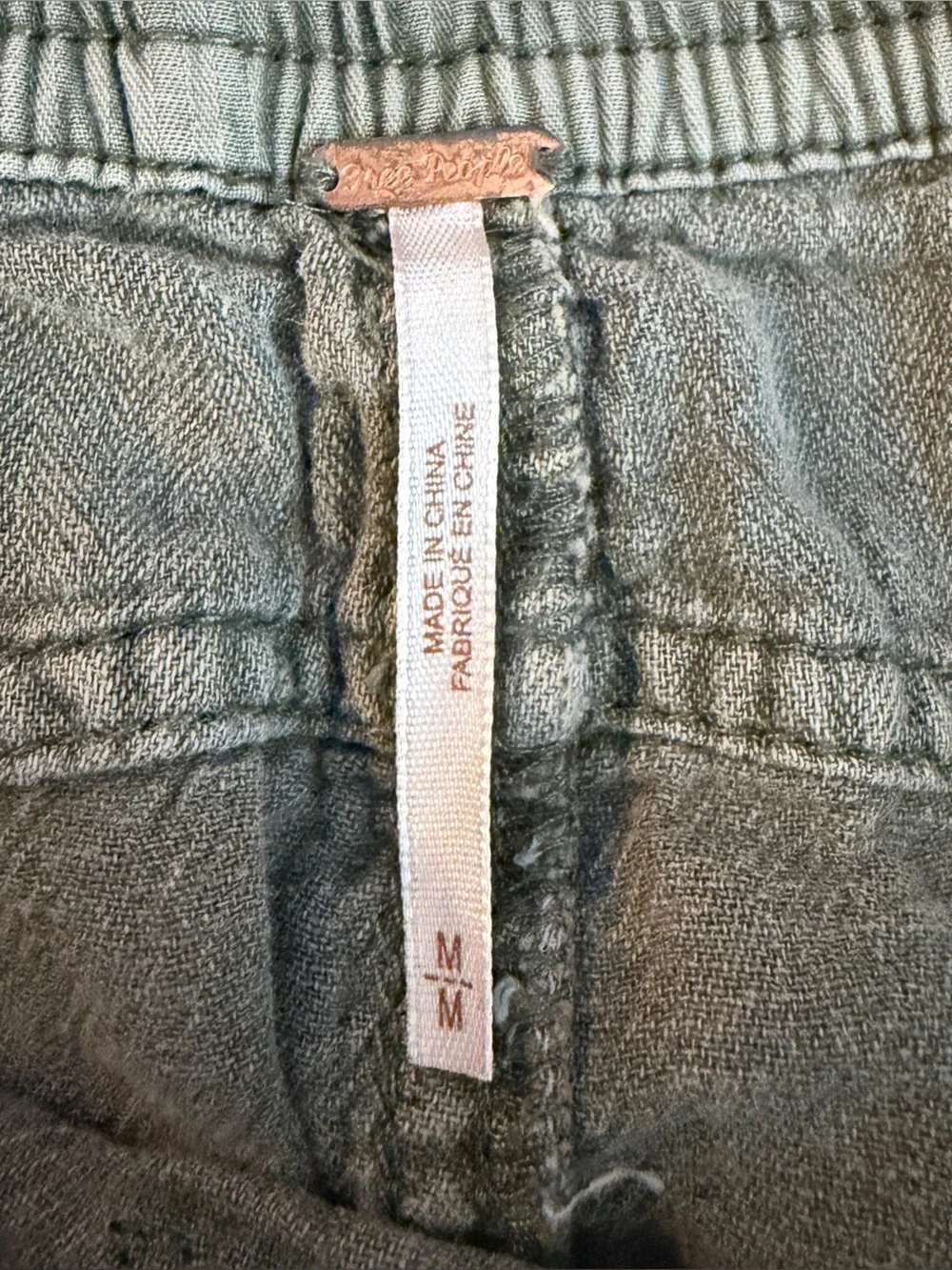 Free People Feelin’ Good Utility Pull On Linen Cotton Green Pants Size Medium